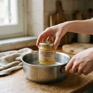 conservare-il-miele-blog-vasetto-a-bagnomaria Miele immerso a bagnomaria per mantenerne consistenza e qualità, come conservare il miele