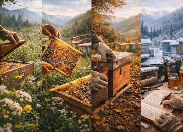 Le stagioni dell’apicoltura tra favi, alveari e raccolta, racconto autentico del miele di montagna
